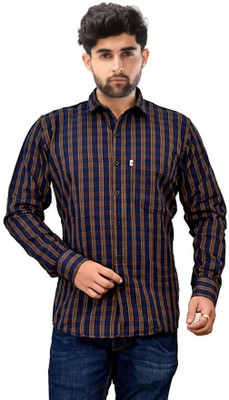 Shreyash Textiles Fab Men Checkered Casual Brown, Blue Shirt