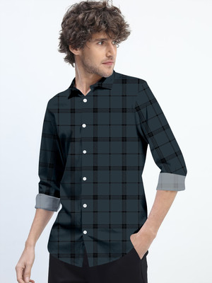 Yaara fashion Men Checkered Casual Dark Green Shirt