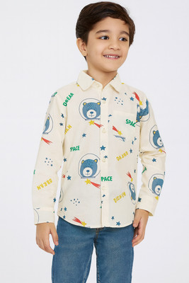 atreenedge Boys Printed Casual Cream Shirt