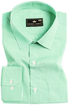 french crown Men Striped Casual Green, White Shirt