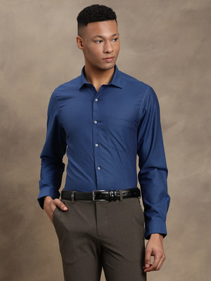 TURTLE Men Self Design Formal Blue Shirt