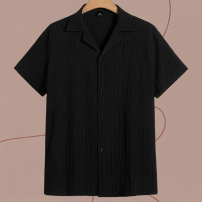 Jenil Fashion Men Self Design Casual Black Shirt