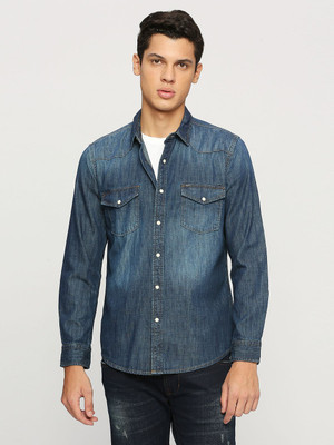 Pepe Jeans Men Solid Casual Dark Blue, Blue Shirt