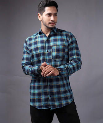 Shimak International Men Checkered Casual Blue Shirt
