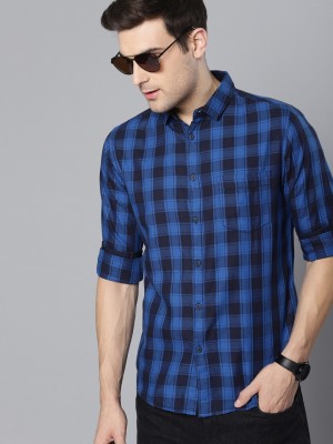 Dennis Lingo Men Checkered Casual Dark Blue, Blue Shirt