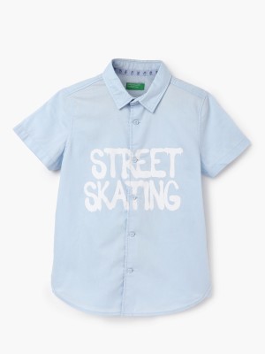 United Colors of Benetton Boys Printed Casual Light Blue Shirt