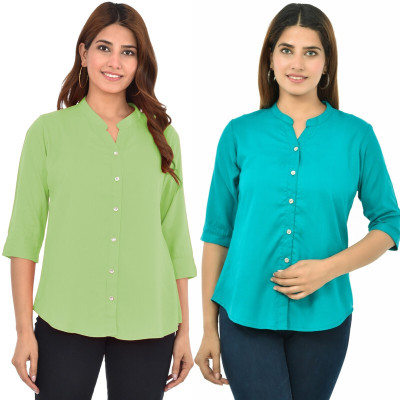 QuaClo Women Solid Casual Light Green, Green Shirt(Pack of 2)