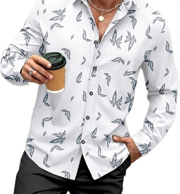 Style Grove Men Printed Casual White Shirt