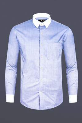 french crown Men Solid Formal Blue Shirt