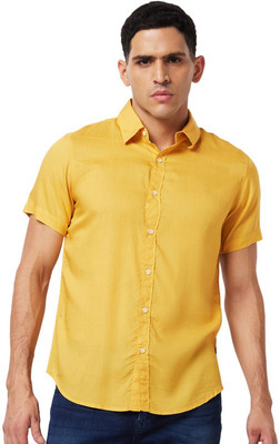 Spykar Men Solid Casual Yellow Shirt