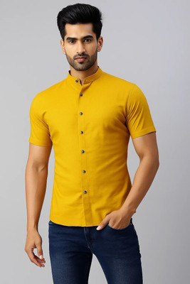 COTTONCHHAP Men Solid Formal Yellow Shirt