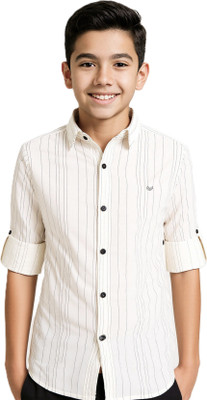 Charchit Boys Striped Casual White Shirt