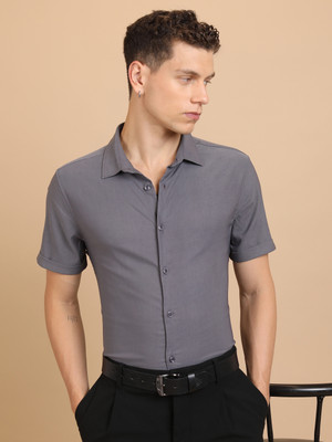 KETCH Men Self Design Formal Grey Shirt