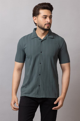 Ruarx Men Self Design Casual Green Shirt