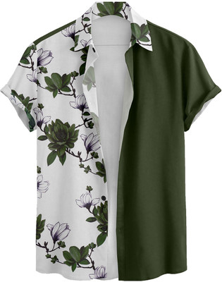 MakeTheStyle Men Floral Print Casual Green, White Shirt