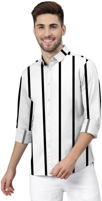 TANISHA FASHION Men Striped Casual White Shirt