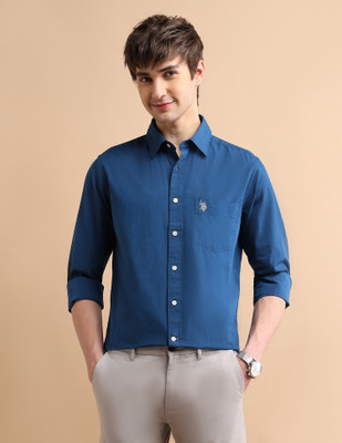 U.S. POLO ASSN. Men Solid Casual Blue Shirt