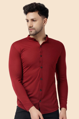 GEUM Men Solid Casual Maroon Shirt