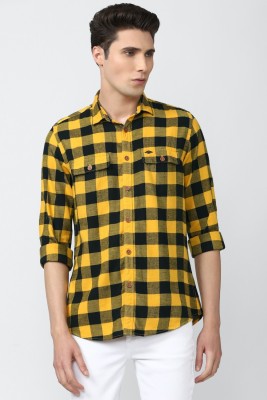 VAN HEUSEN Men Checkered Casual Black, Yellow Shirt