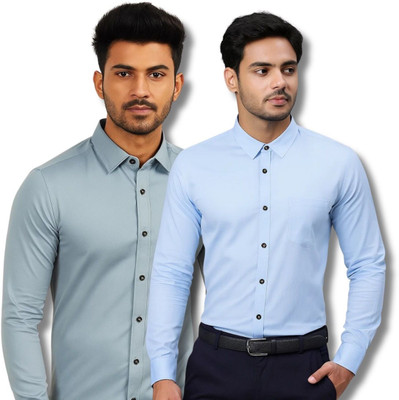 EchoWear Men Solid Casual Grey, Light Blue Shirt(Pack of 2)
