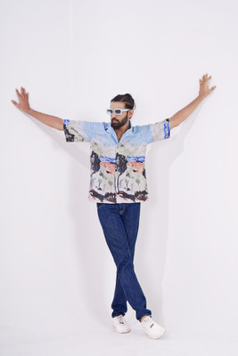 Leriya Fashion Men Printed Casual Blue Shirt