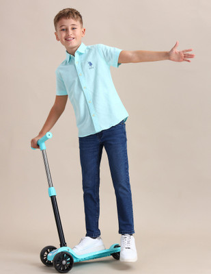 U.S. POLO ASSN. Boys Solid Casual Blue Shirt