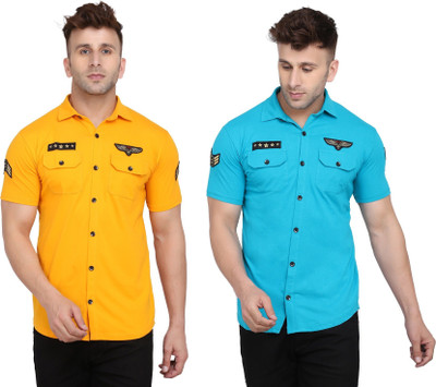 GEUM Men Solid Casual Light Blue, Yellow Shirt(Pack of 2)