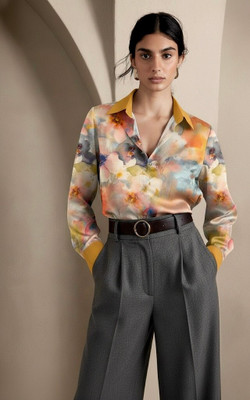 Delan Women Solid Party Yellow Shirt