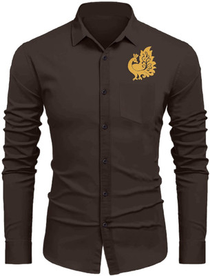Sanskruti Men Embroidered Casual Brown Shirt