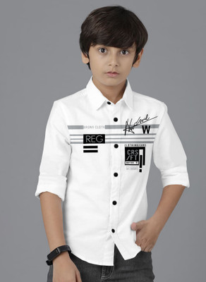 STUD APPARELS Boys Printed Casual White Shirt