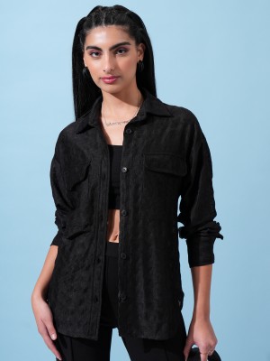 Tokyo Talkies Women Solid Casual Black Shirt