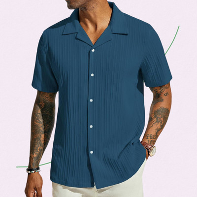 A Surhi Men Self Design Casual Blue Shirt