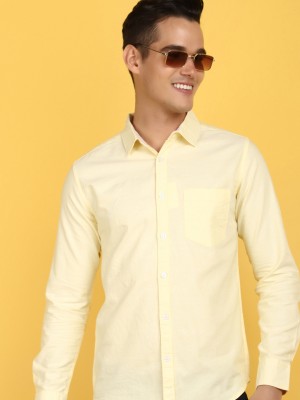 V-MART Men Solid Casual Yellow Shirt