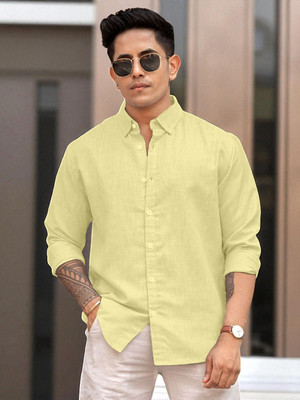 Yanthi Store Men Solid Casual Yellow Shirt