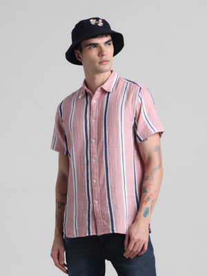 JACK & JONES Men Striped Casual Pink, Dark Blue, White Shirt