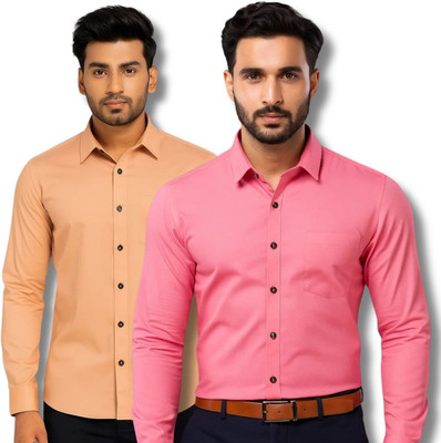 MANCHESTER & CO Men Solid Casual Orange, Pink Shirt(Pack of 2)