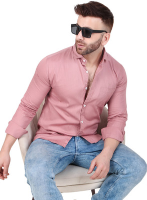 Masher Men Solid Casual Pink Shirt