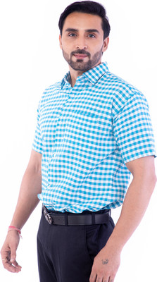 DESHBANDHU DBK Men Checkered Casual White, Blue Shirt