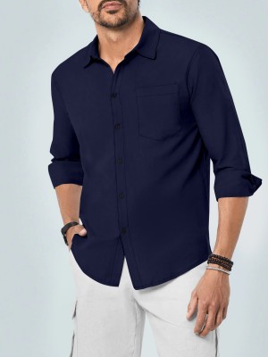 Orcus Men Solid Casual Dark Blue Shirt