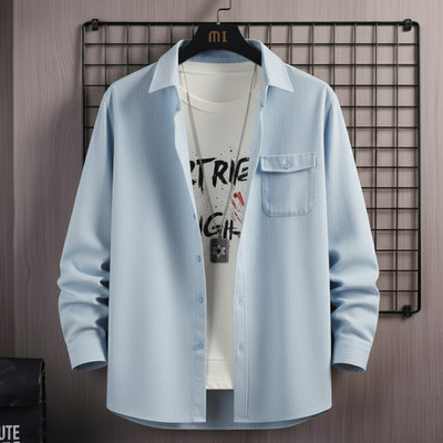 SHABIB Men Solid Casual Blue Shirt
