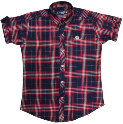 PA'GEANT Boys Checkered Casual Dark Blue Shirt