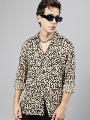 Hancock Men Printed Casual Beige, Black, Brown Shirt