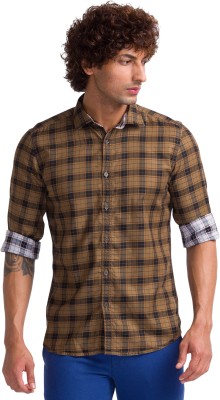 PARX Men Self Design Casual Brown Shirt