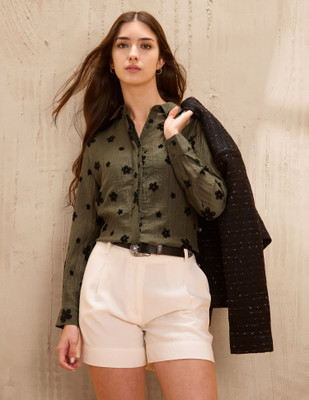 U.S. POLO ASSN. Women Self Design Casual Green, Black Shirt