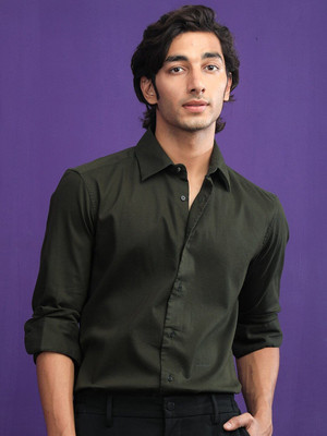 RARE RABBIT Men Solid Casual Dark Green Shirt