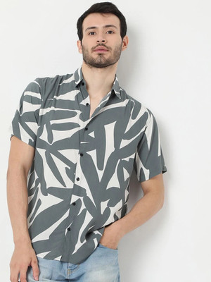 TIGERSNAKE Men Printed Casual Grey, White Shirt