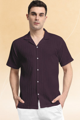 Dharamraj Fashion Men Self Design Casual Purple Shirt