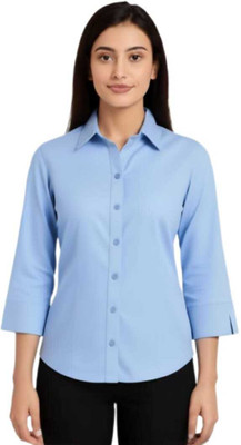 ZUNAIRA GARMENTS Women Solid Formal Blue Shirt