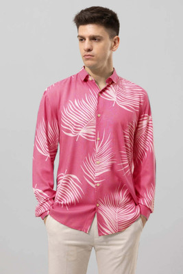 TSFASHION Men Printed Casual Pink Shirt