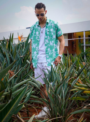 The Indian Garage Co. Men Floral Print Beach Wear Green Shirt